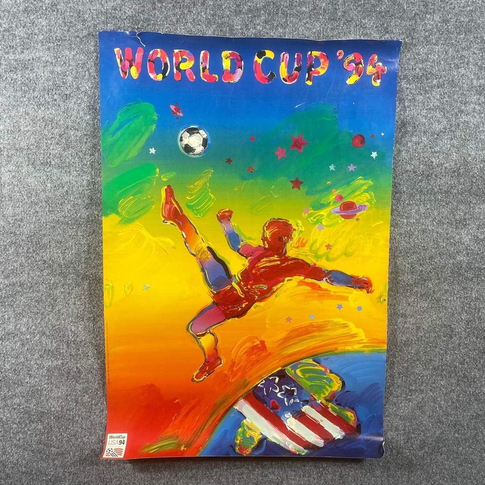 Vintage Peter Max World Cup 94 Poster Large Multicolor Soccer Art 90s Rolled Up